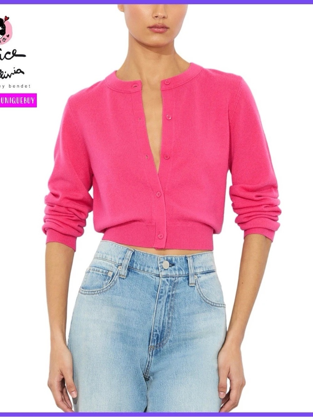 Alice + Olivia Pink Dollie Button-Front Cashmere Cardigan size small